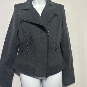 **Cache Women's Dark Gray Asymmetrical Zip moto style Jacket** size 8